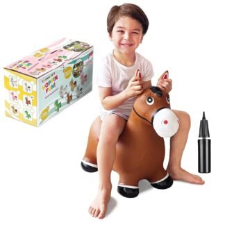 Curvaso Animal Bouncy Hopper with Pump | Inflatable Ride-On Toy for Kids & Toddlers with Easy-Grip Ears, Indoor & Outdoor Safe | Brown Horse