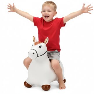 Curvaso Animal Bouncy Hopper with Pump | Inflatable Ride-On Toy for Kids & Toddlers with Easy-Grip Ears, Indoor & Outdoor Safe | White Horse