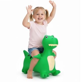 Curvaso Animal Bouncy Hopper with Pump | Inflatable Ride-On Toy for Kids & Toddlers with Easy-Grip Ears, Indoor & Outdoor Safe | Green Dino