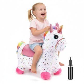 Curvaso Animal Bouncy Hopper with Pump | Inflatable Ride-On Toy for Kids & Toddlers with Easy-Grip Ears, Indoor & Outdoor Safe | Unicorn Horse