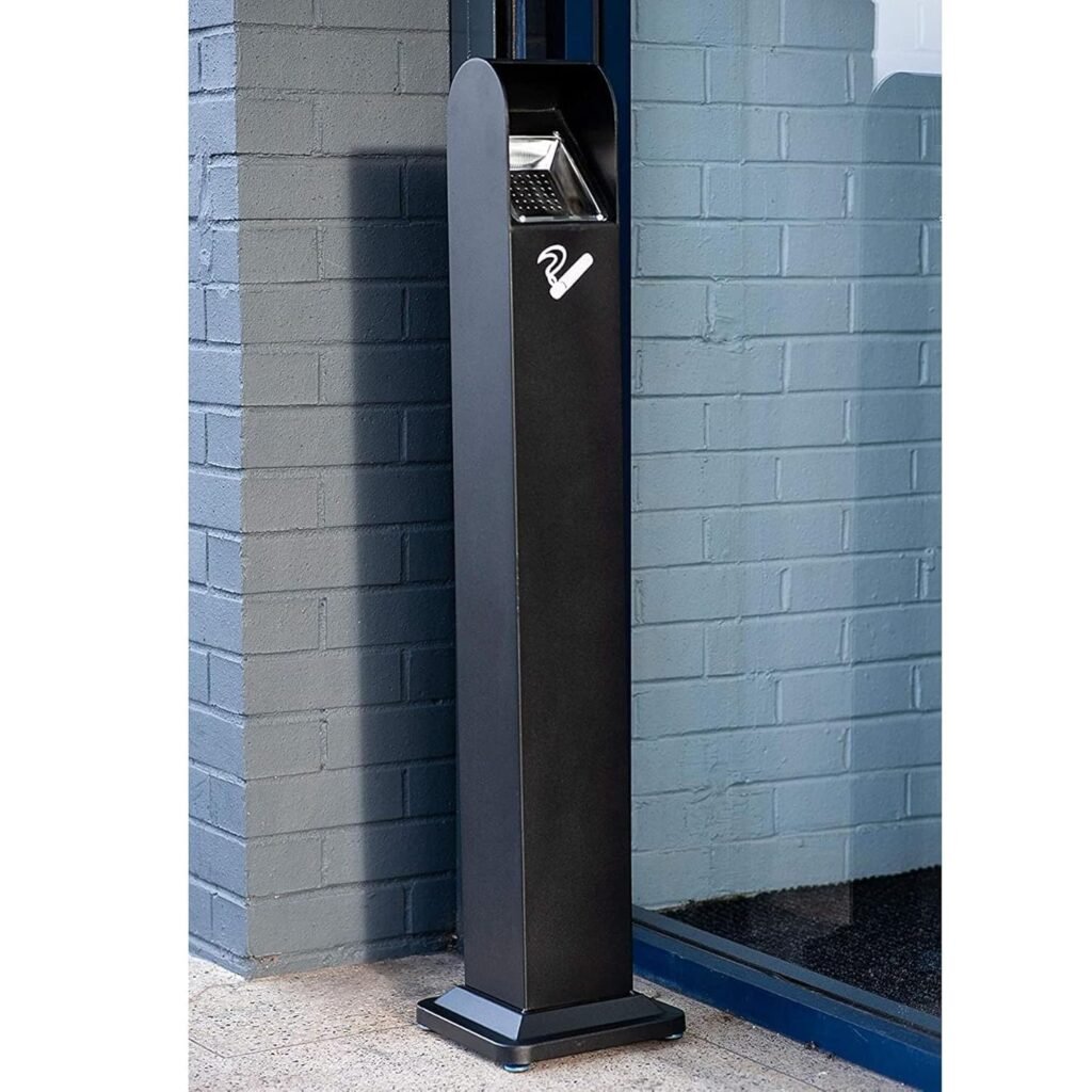 Curvaso Heavy Duty Metal Outdoor Waste Bin | 110cm Tall Commercial Freestanding Trash Can with Key Lock | Black