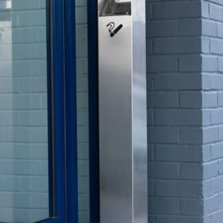 Curvaso Heavy Duty Metal Outdoor Waste Bin | 110cm Tall Commercial Freestanding Trash Can with Key Lock | Silver