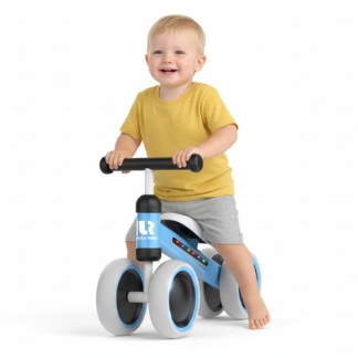 Curvaso Baby Balance Bike | 4-Wheel No Pedal Toddler Ride-On Toy with LED Lights & Adjustable Handlebars for 1-2 Year Olds Blue