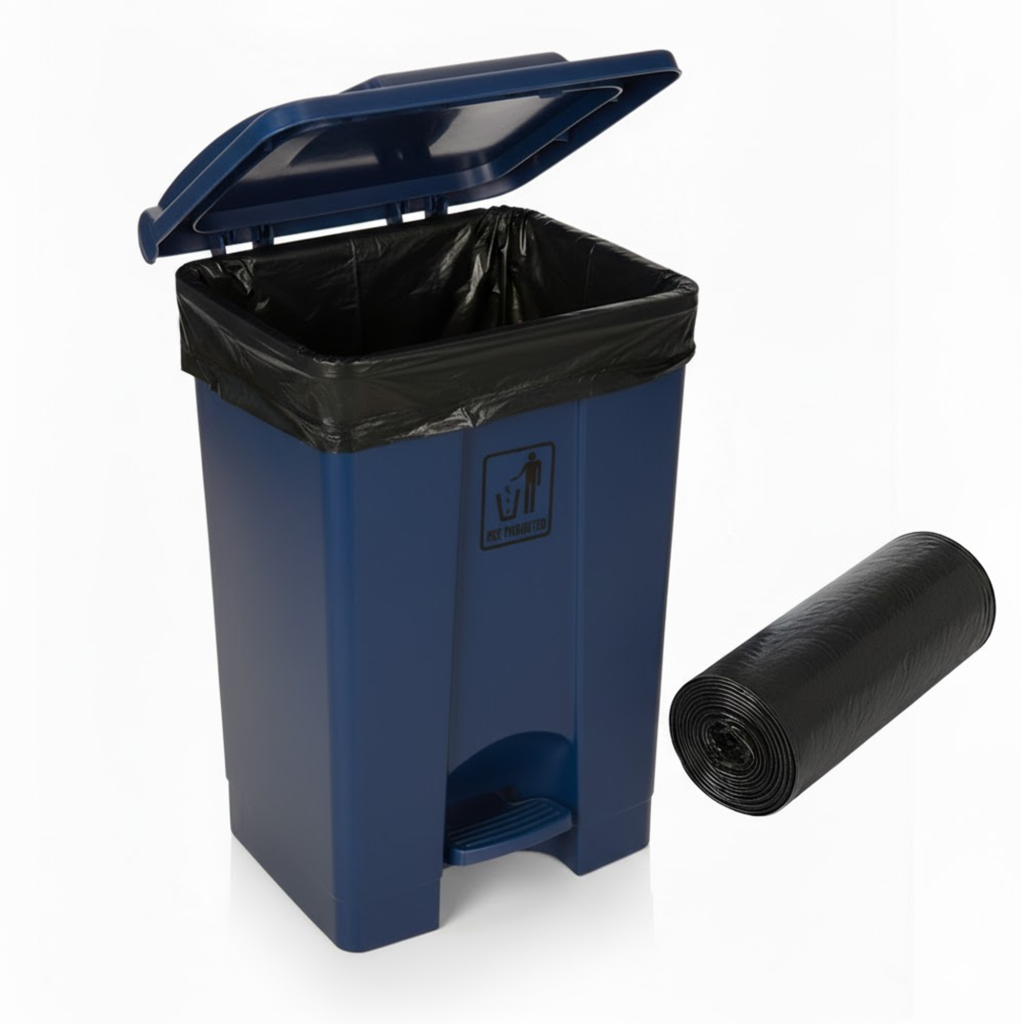 Curvaso Premium 45L Blue Foot Pedal Bin with Bin Bags | Hands-Free Step On Waste Dustbin for Kitchen, Home, Office & Commercial Use