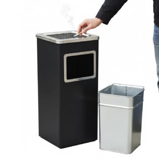 Curvaso 30L Outdoor Rubbish Bin with Ashtray Lid | Stainless Steel Commercial Waste Dustbin for Pub, Patio, Garden & Office | Black