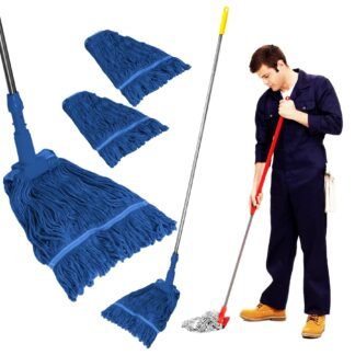 Curvaso Heavy Duty Kentucky Mop Set | Commercial Floor Cleaning Mop with 160cm Handle & 2 Looped Cotton Heads | Blue
