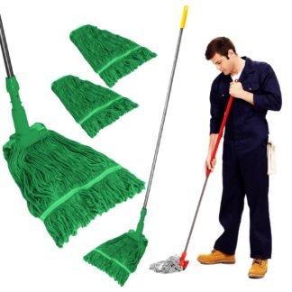 Curvaso Heavy Duty Kentucky Mop Set | Commercial Floor Cleaning Mop with 160cm Handle & 2 Looped Cotton Heads | Green