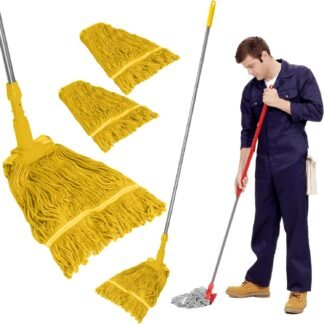 Curvaso Heavy Duty Kentucky Mop Set | Commercial Floor Cleaning Mop with 160cm Handle & 2 Looped Cotton Heads | Yellow
