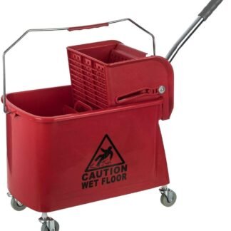 Curvaso 20L Industrial Mop Bucket with Wringer | Heavy Duty Commercial Floor Cleaning Bucket with Wheels (Red)