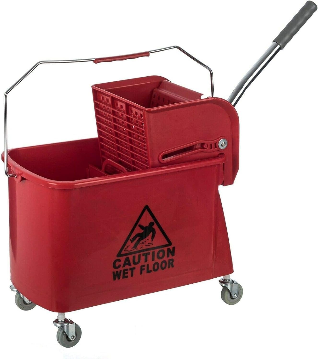 Curvaso 20L Industrial Mop Bucket with Wringer | Heavy Duty Commercial Floor Cleaning Bucket with Wheels (Red)
