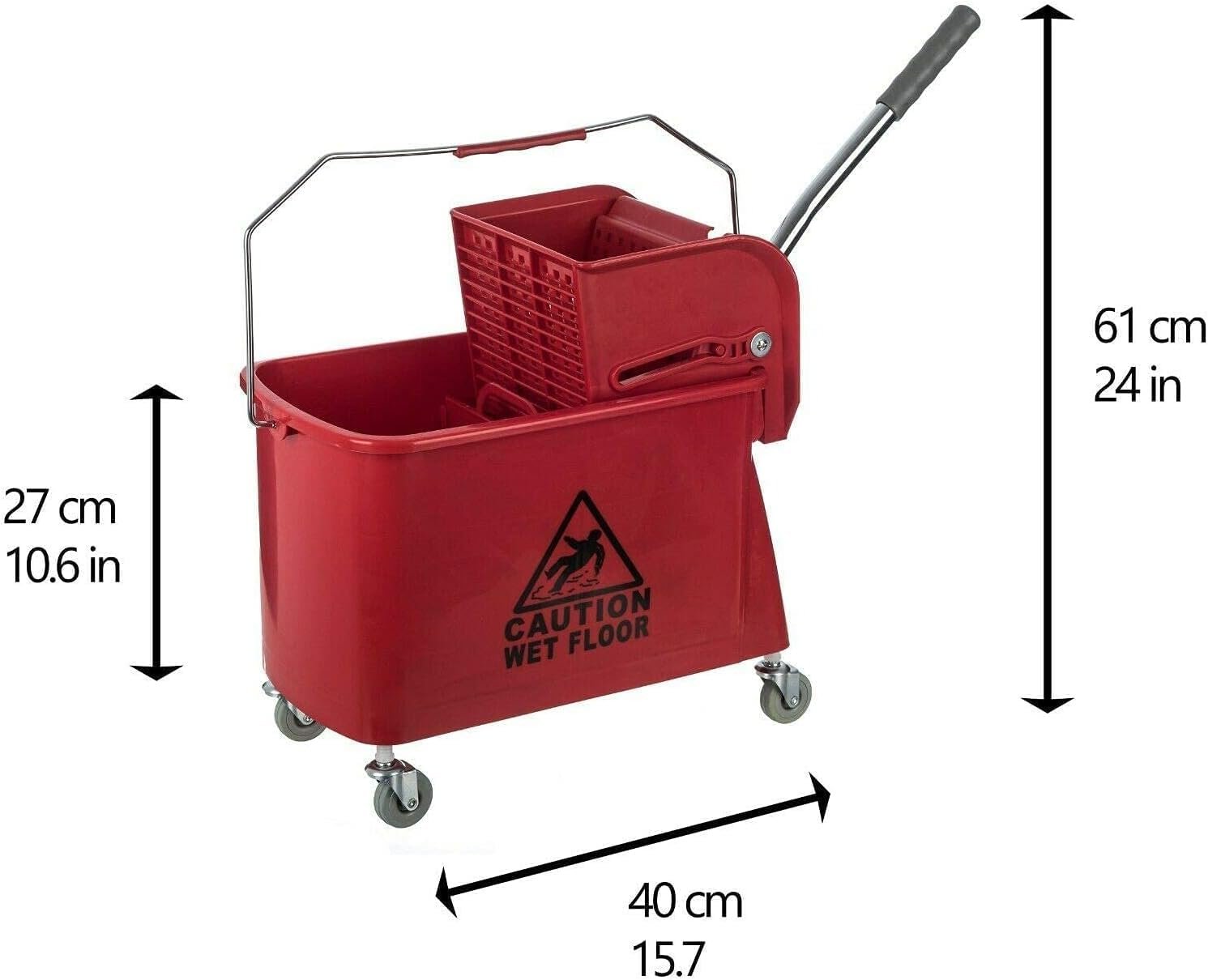 Curvaso 20L Industrial Mop Bucket with Wringer | Heavy Duty Commercial Floor Cleaning Bucket with Wheels (Red) - Image 3