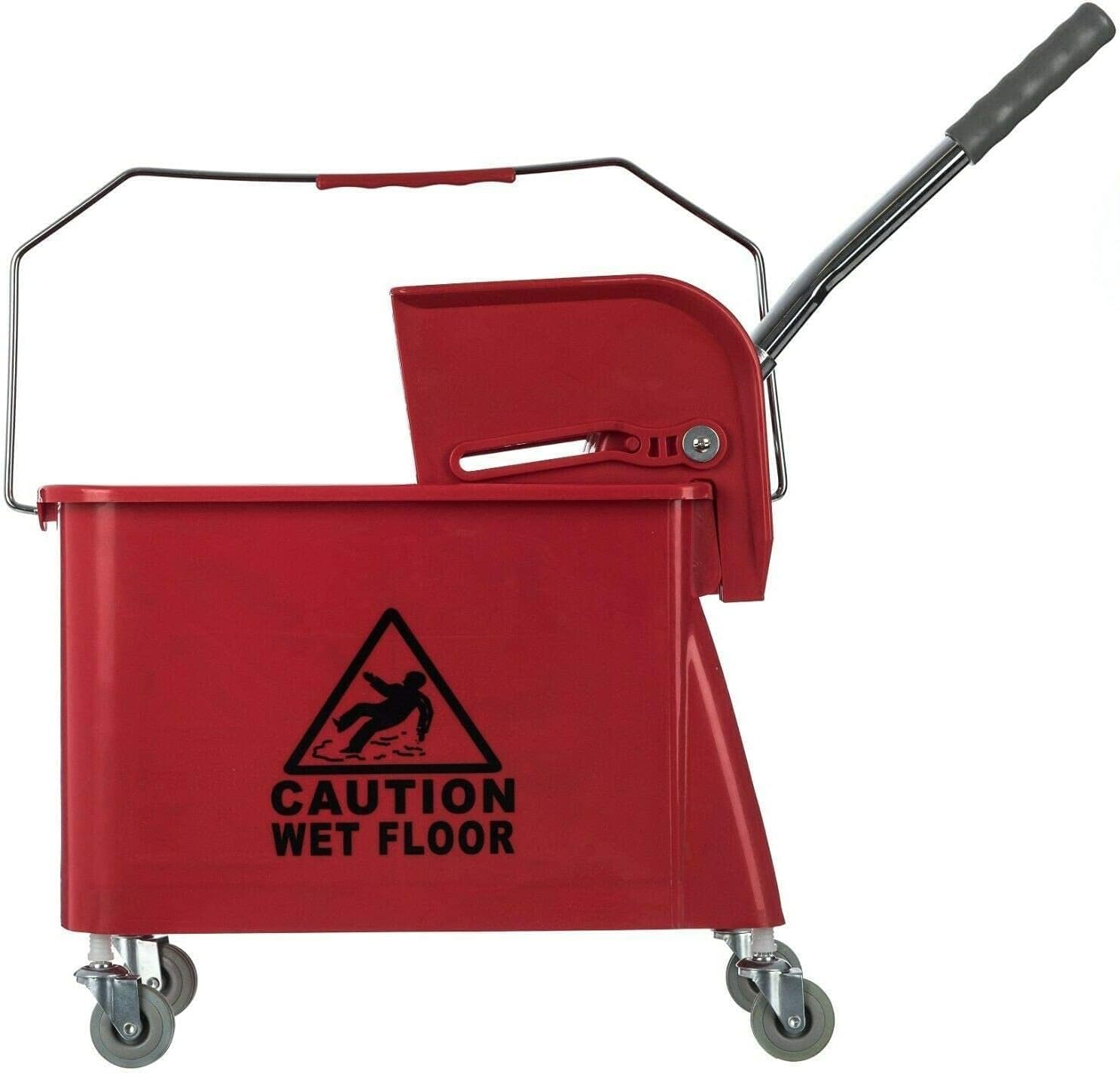 Curvaso 20L Industrial Mop Bucket with Wringer | Heavy Duty Commercial Floor Cleaning Bucket with Wheels (Red) - Image 4
