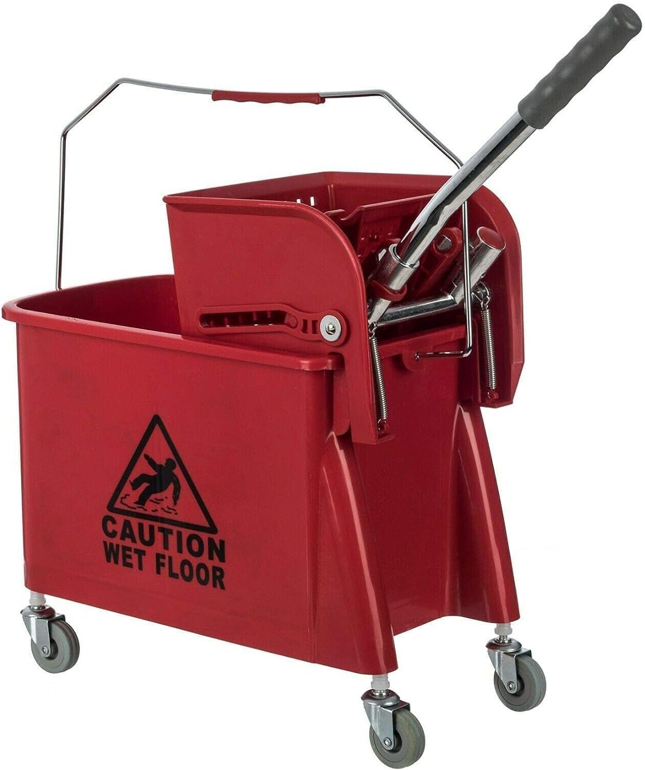 Curvaso 20L Industrial Mop Bucket with Wringer | Heavy Duty Commercial Floor Cleaning Bucket with Wheels (Red) - Image 5