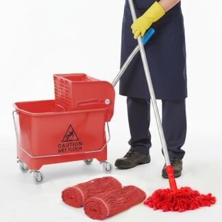 Curvaso 20L Industrial Mop Bucket Set with Wringer | Kentucky Heavy Duty Commercial Floor Cleaning for Home Kitchen Office School Restaurant | Red