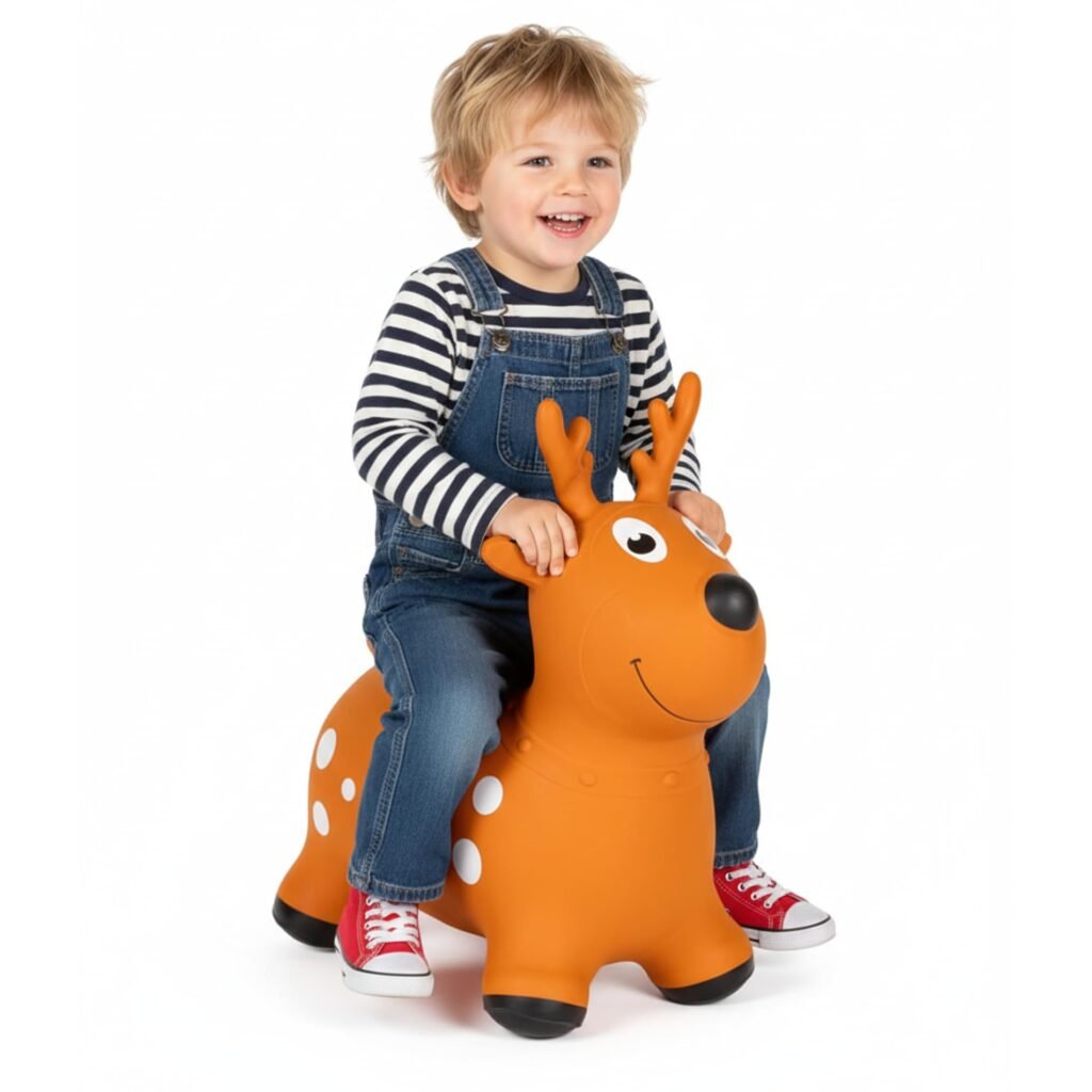 Curvaso Animal Bouncy Hopper with Pump | Inflatable Ride-On Toy for Kids & Toddlers with Easy-Grip Ears, Indoor & Outdoor Safe | Rudolph the Reindeer