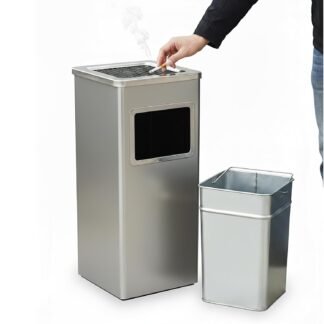 Curvaso 30L Outdoor Rubbish Bin with Ashtray Lid | Stainless Steel Commercial Waste Dustbin for Pub, Patio, Garden & Office | Silver