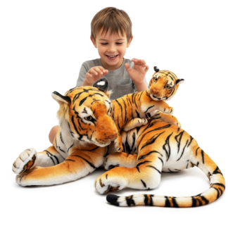 Curvaso Giant Tiger and Cub Animal Plushies | Soft Cuddly Huggable Stuffed Toys for Kids, Boys & Girls