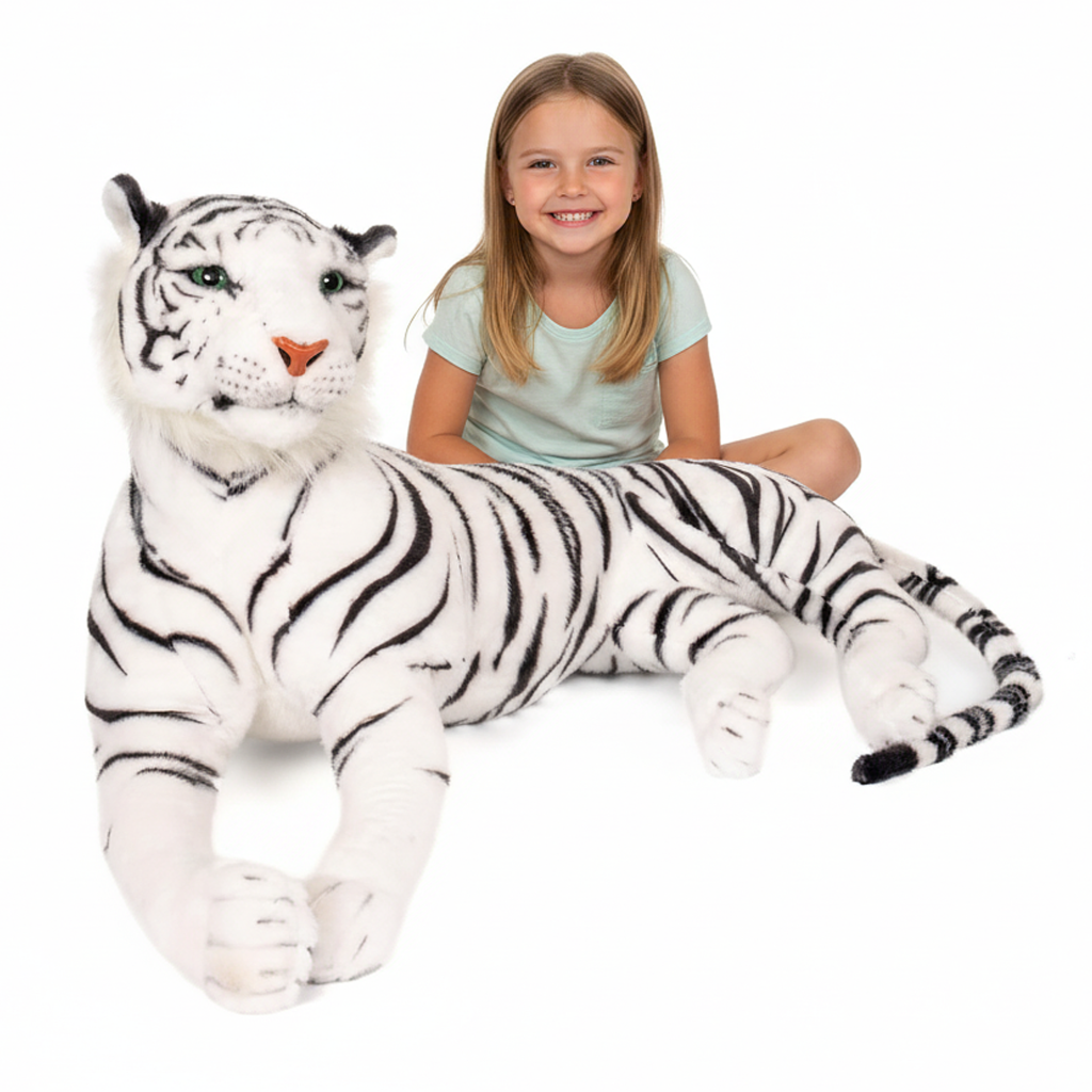 Curvaso Premium White Siberian Tiger Soft Plush Toy | Giant Large Size Cuddly Stuffed Animal Doll for Kids & Gift
