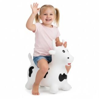 Curvaso Animal Bouncy Hopper with Pump | Inflatable Ride-On Toy for Kids & Toddlers with Easy-Grip Ears, Indoor & Outdoor Safe | White Bull Cow