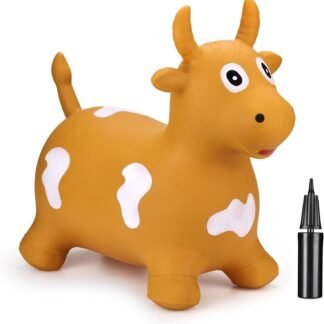 Curvaso Animal Bouncy Hopper with Pump | Inflatable Ride-On Toy for Kids & Toddlers with Easy-Grip Ears, Indoor & Outdoor Safe | Yellow Bull Cow