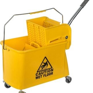 Curvaso 20L Industrial Mop Bucket with Wringer | Heavy Duty Commercial Floor Cleaning Bucket with Wheels (Yellow)