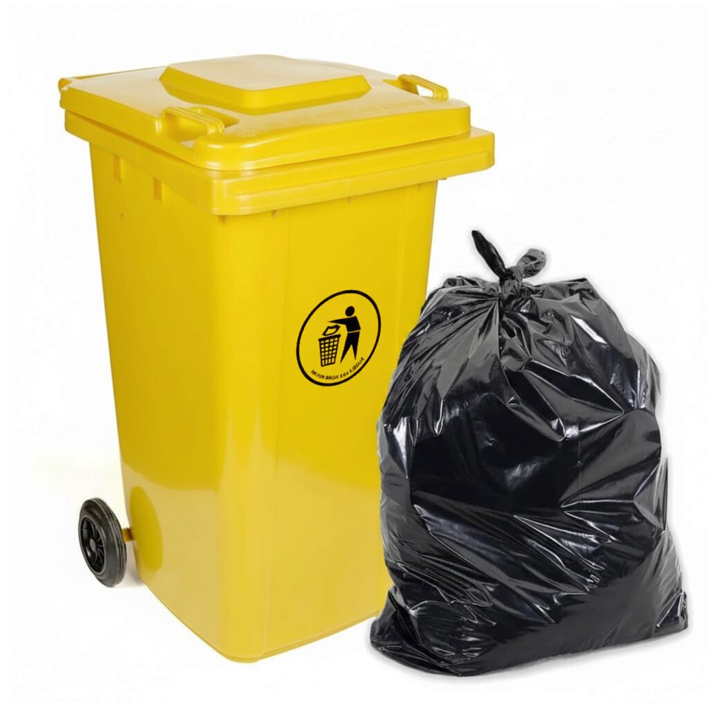 Curvaso 120L Wheelie Bin | Heavy Duty Outdoor Waste Container with Weatherproof Lid & Rubber Wheels | Yellow