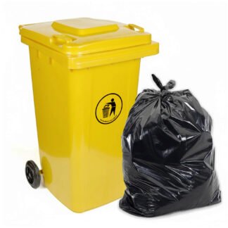 Curvaso 120L Wheelie Bin | Heavy Duty Outdoor Waste Container with Weatherproof Lid & Rubber Wheels | Yellow